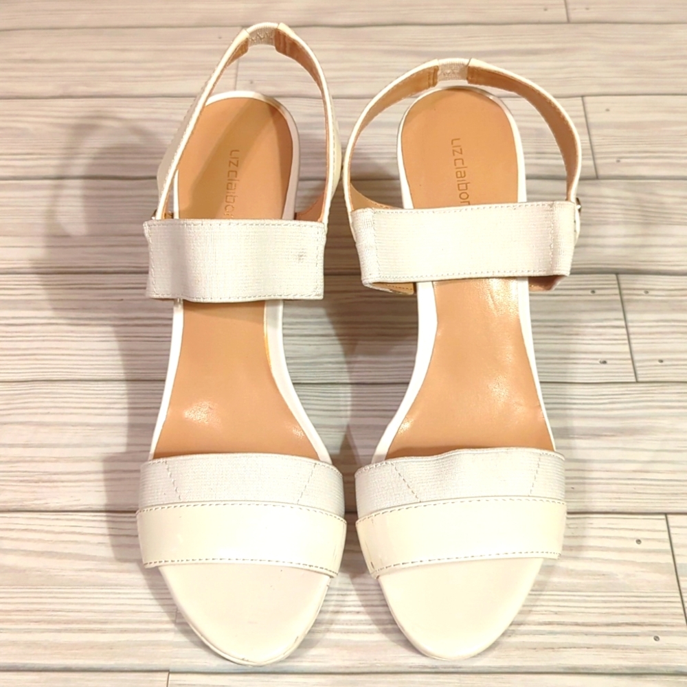 Liz Claiborne Dara Womens Pump White Patent Leather Block Heels Size 7M